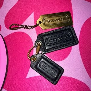 Vintage Coach brown leather metal hand tag Charm keychain, add-on set of 3 GUC
